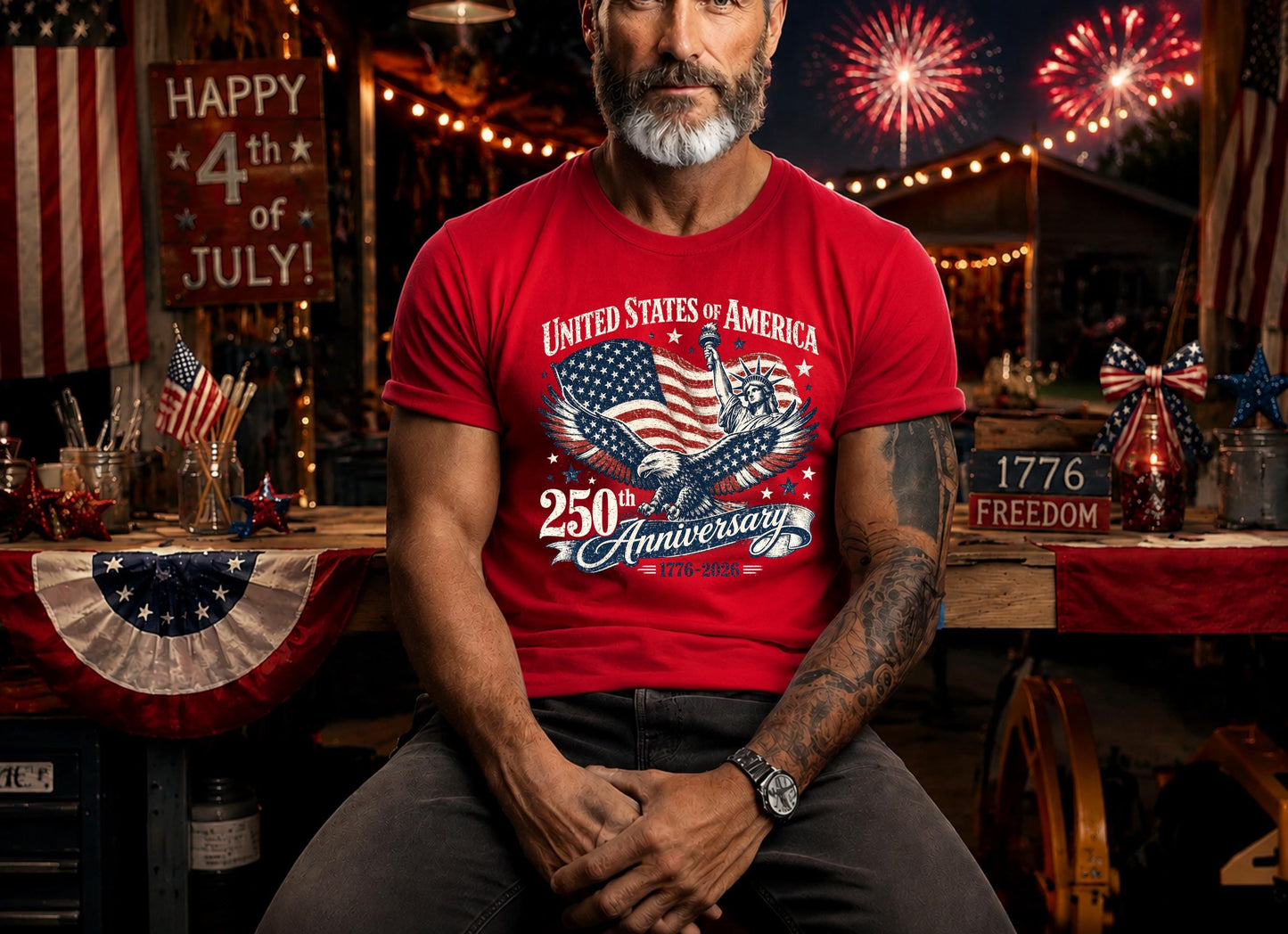 4th of July America 250th Anniversary Comfort Colors T-Shirt, Patriotic Independence Day Tee