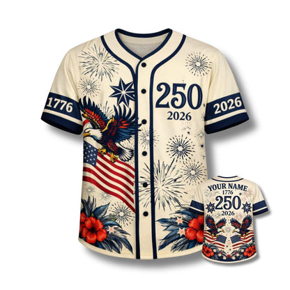 Vintage Customizable Patriotic 250 years Baseball Jersey, Personalize July 4th Matching Jersey, USA 250th Anniversary Matching Outfit