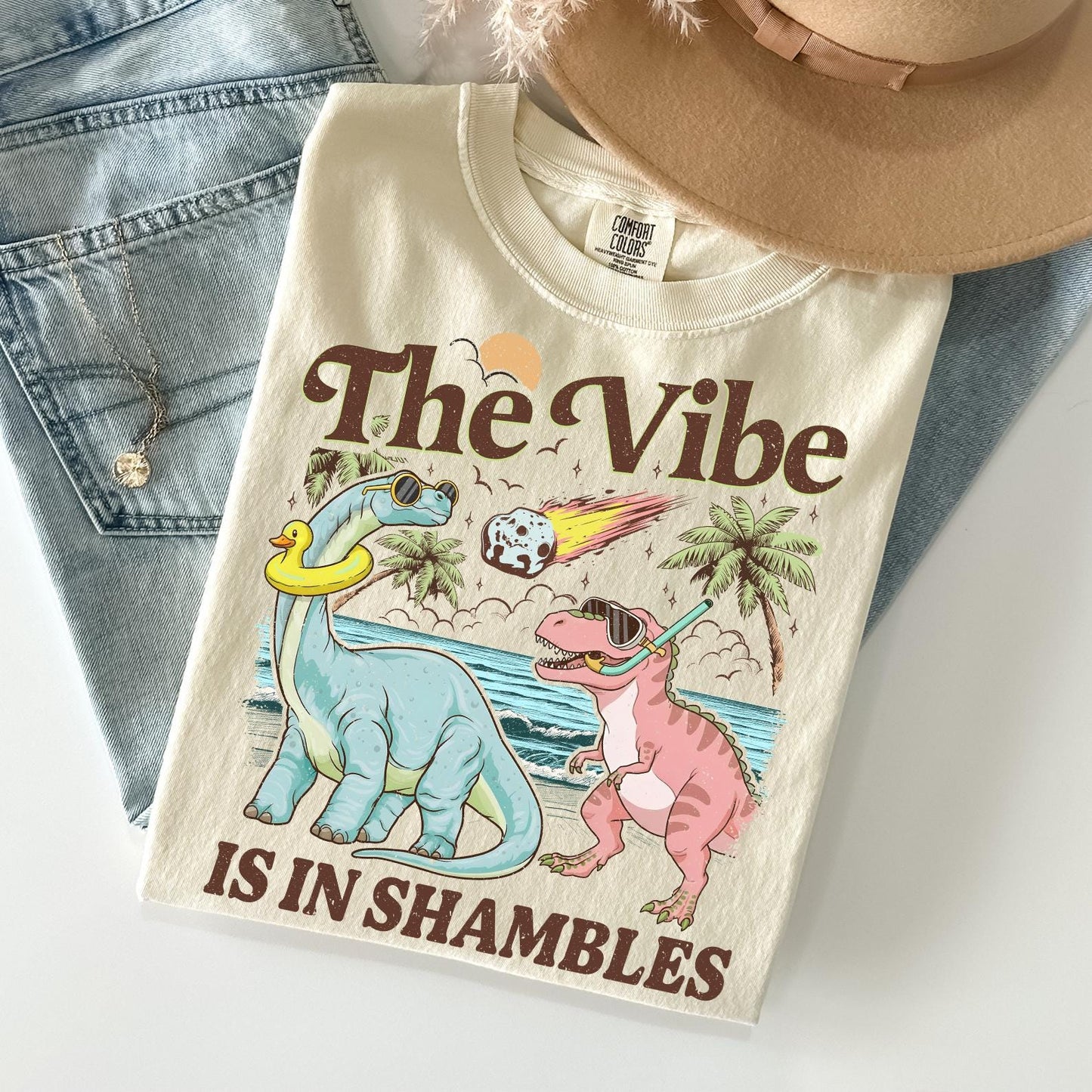 The Vibe Is In Shambles Shirt, Funny Dinosaur Crewneck, Cute Mental Health Tee Gift, Gift For Her, Comfort Colors®, Trendy Beach Graphic Tee