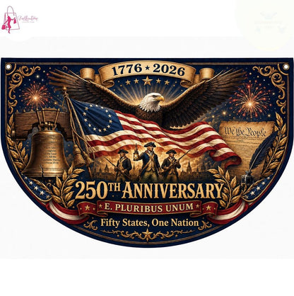USA 250th Anniversary Semi Circular Flag, Eagle Liberty Bell We The People 1776-2026 Patriotic Bunting, 4th of July Decor