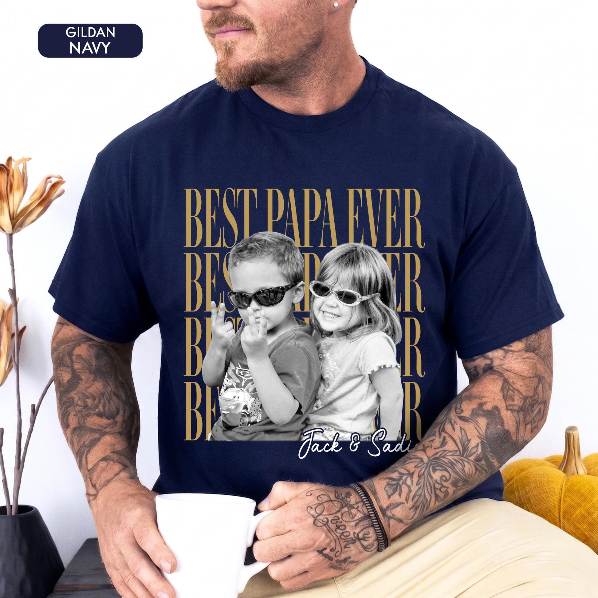 Comfort Colors Custom Photo Grandpa Shirt, Father's Day Gift for Grandpa, Best Papa Ever, Grandparent Shirt from Grandkids, Pop Pop Gift