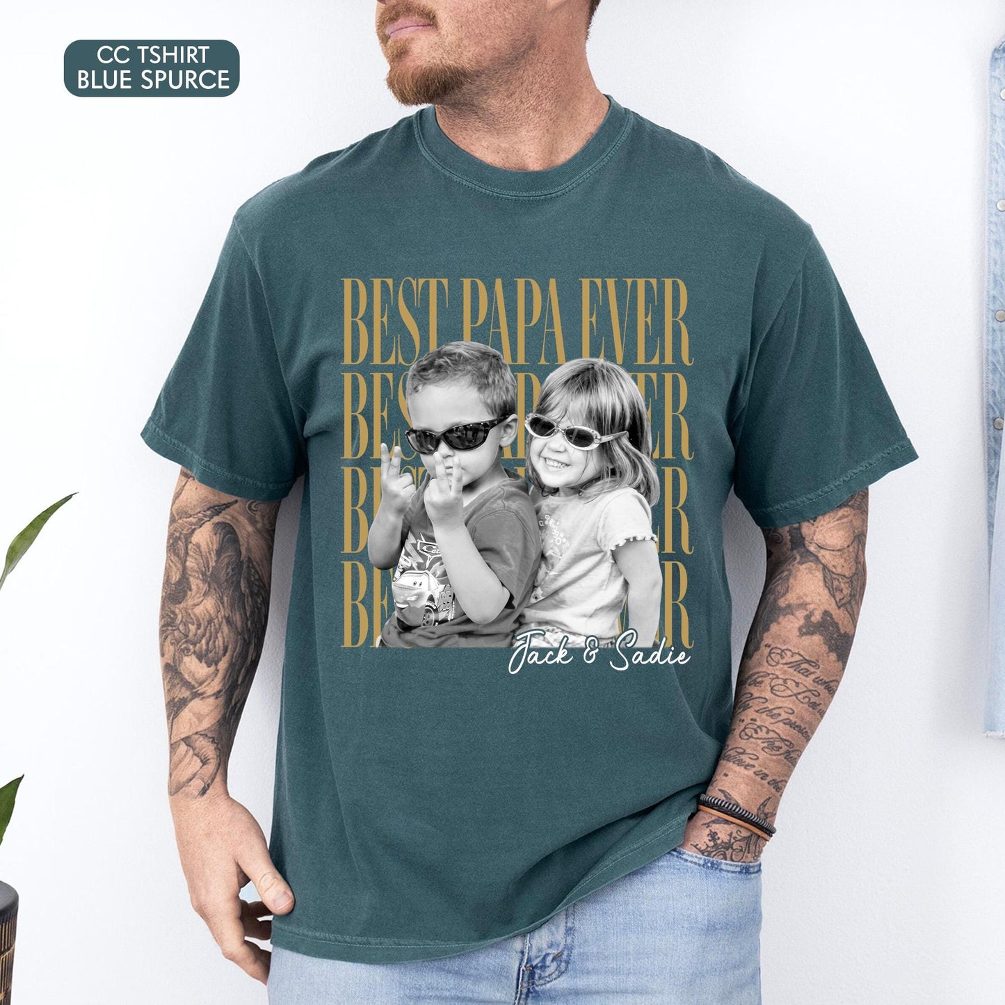 Comfort Colors Custom Photo Grandpa Shirt, Father's Day Gift for Grandpa, Best Papa Ever, Grandparent Shirt from Grandkids, Pop Pop Gift