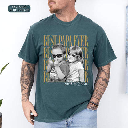 Comfort Colors Custom Photo Grandpa Shirt, Father's Day Gift for Grandpa, Best Papa Ever, Grandparent Shirt from Grandkids, Pop Pop Gift