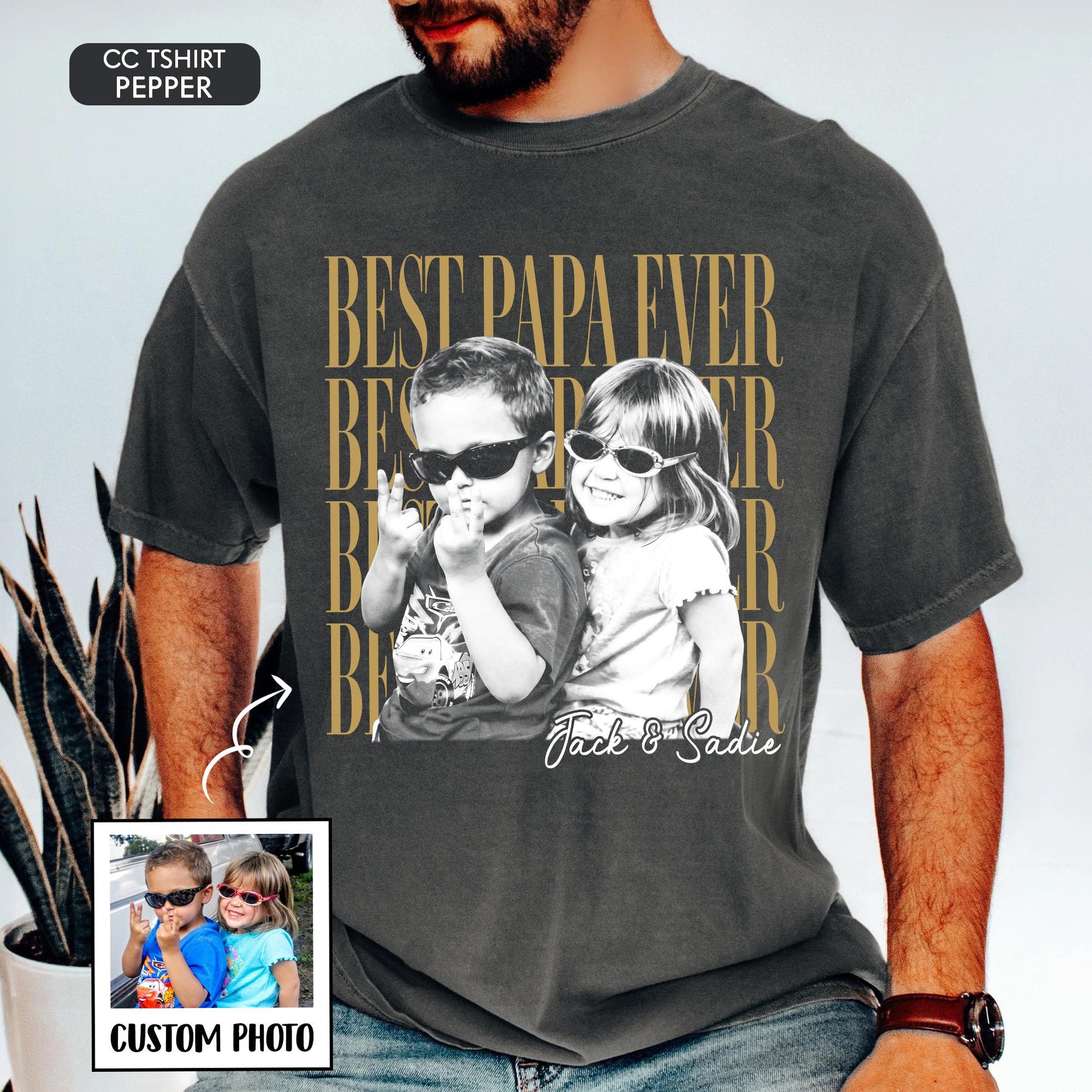 Comfort Colors Custom Photo Grandpa Shirt, Father's Day Gift for Grandpa, Best Papa Ever, Grandparent Shirt from Grandkids, Pop Pop Gift