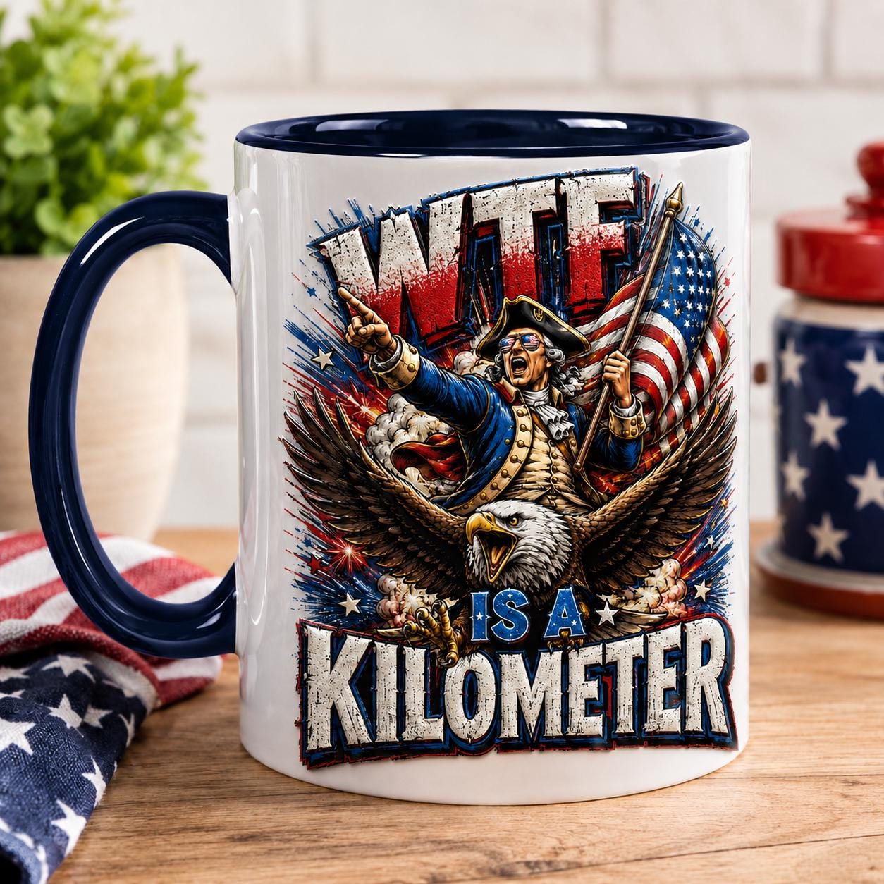 WTF Is A Kilometer Accent Mug, Funny 4th Of July Coffee Cup, Independence Day Gift, Founding Father Ceramic Mug Patriotic USA Meme Gift Cup