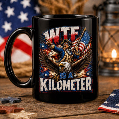WTF Is A Kilometer Accent Mug, Funny 4th Of July Coffee Cup, Independence Day Gift, Founding Father Ceramic Mug Patriotic USA Meme Gift Cup