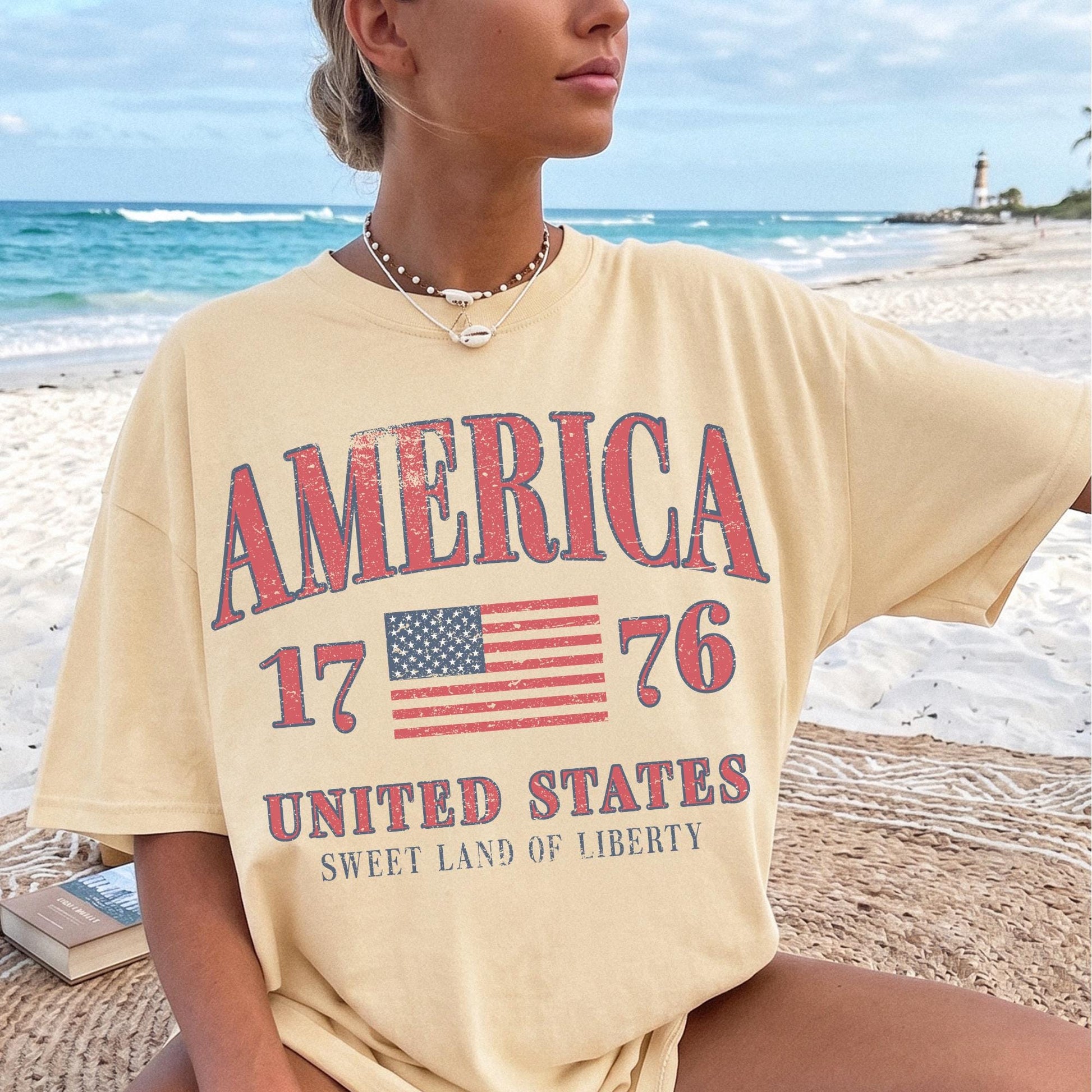 Retro America 4th Of July Shirt Preppy Fourth of July Tshirt Trendy Oversized USA Tee Aesthetic Patriotic Shirt Comfort Colors Cute Summer
