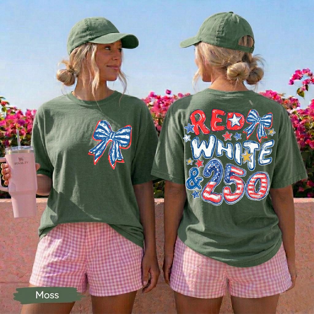 Comfort Colors® Red White Blue Shirt, 250th Anniversary Shirt, Front And Back Side, 4th of July Shirt, Preppy Patriotic Tee, Flag Tshirt