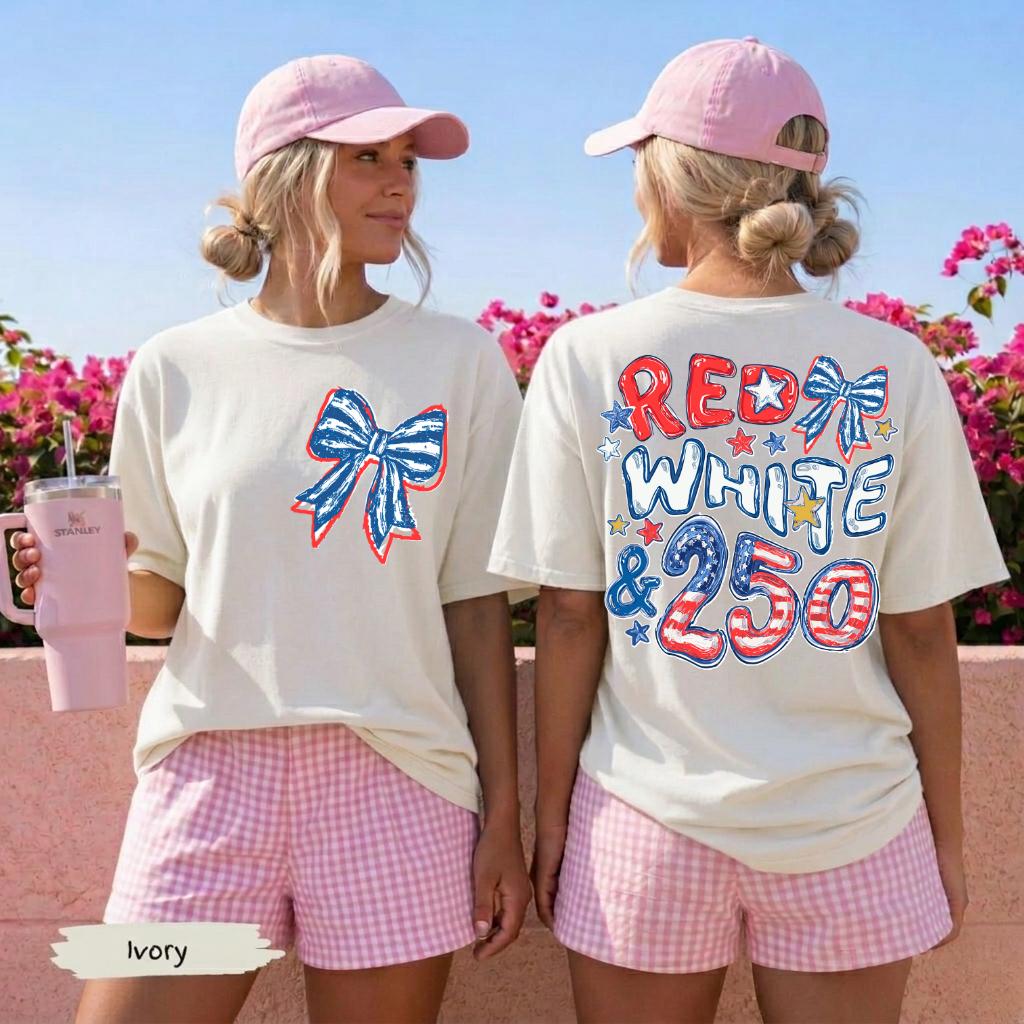 Comfort Colors® Red White Blue Shirt, 250th Anniversary Shirt, Front And Back Side, 4th of July Shirt, Preppy Patriotic Tee, Flag Tshirt
