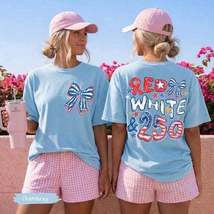 Comfort Colors® Red White Blue Shirt, 250th Anniversary Shirt, Front And Back Side, 4th of July Shirt, Preppy Patriotic Tee, Flag Tshirt