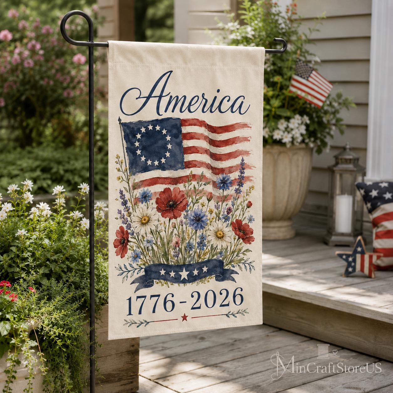USA 250th Anniversary Garden Flag 1776-2026 Patriotic Outdoor Decor American Semiquincentennial Yard Banner