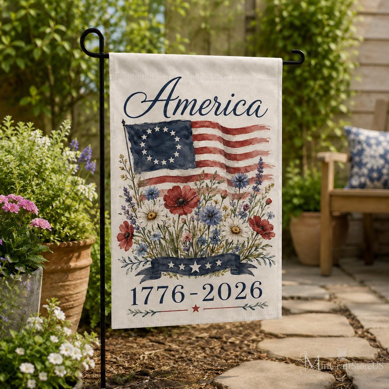 USA 250th Anniversary Garden Flag 1776-2026 Patriotic Outdoor Decor American Semiquincentennial Yard Banner
