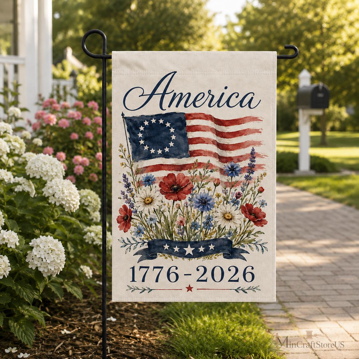 USA 250th Anniversary Garden Flag 1776-2026 Patriotic Outdoor Decor American Semiquincentennial Yard Banner