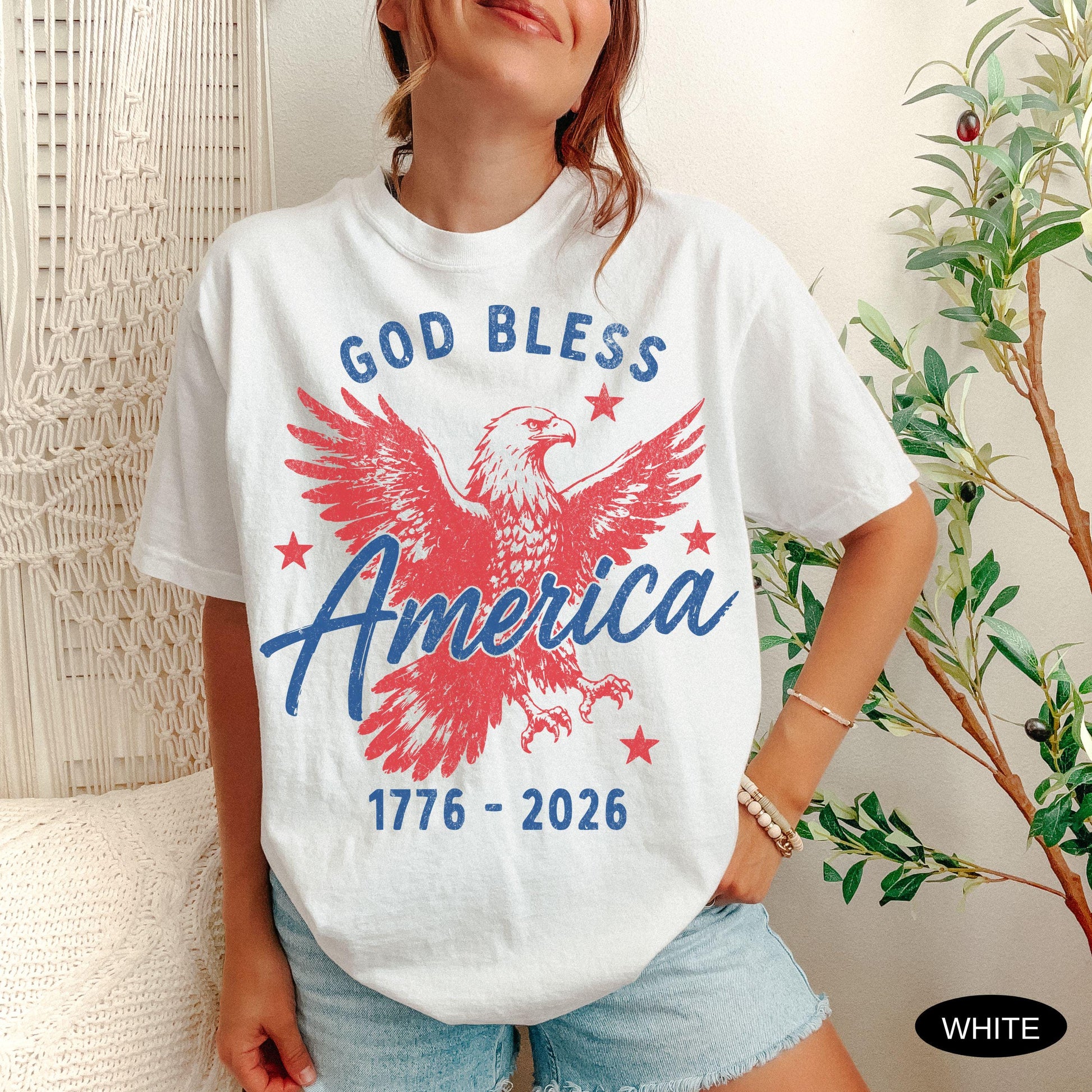 Comfort Colors 4th of July Shirt God Bless America 250th Anniversary Gift 250 Years USA Eagle 1776 2026 T-shirt
