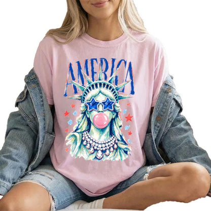 America Statue of Liberty Shirt, Patriotic Bubble Gum Tee, 4th of July USA Shirt, Cute Liberty Graphic Tee, Summer America Tee