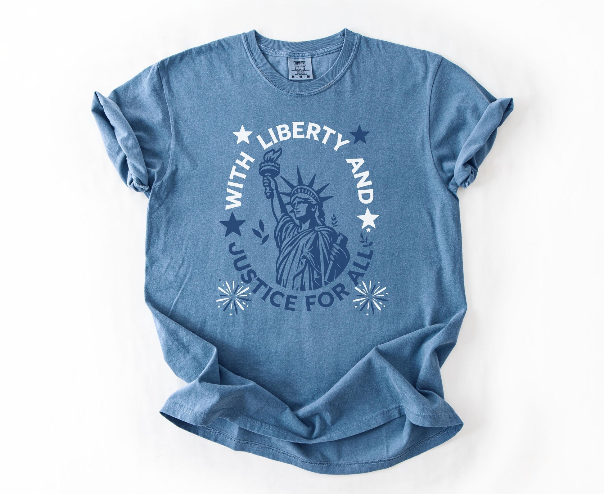 Comfort Colors Statue Of Liberty Shirt Patriotic USA 250 Anniversary Shirt Fourth Of July With Liberty and Justice For All Shirt for Women