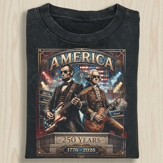 250 Years America Anniversary shirt, George Washington & Lincoln Playing Guitar, Funny 4th of July , Abe Lincoln 250th