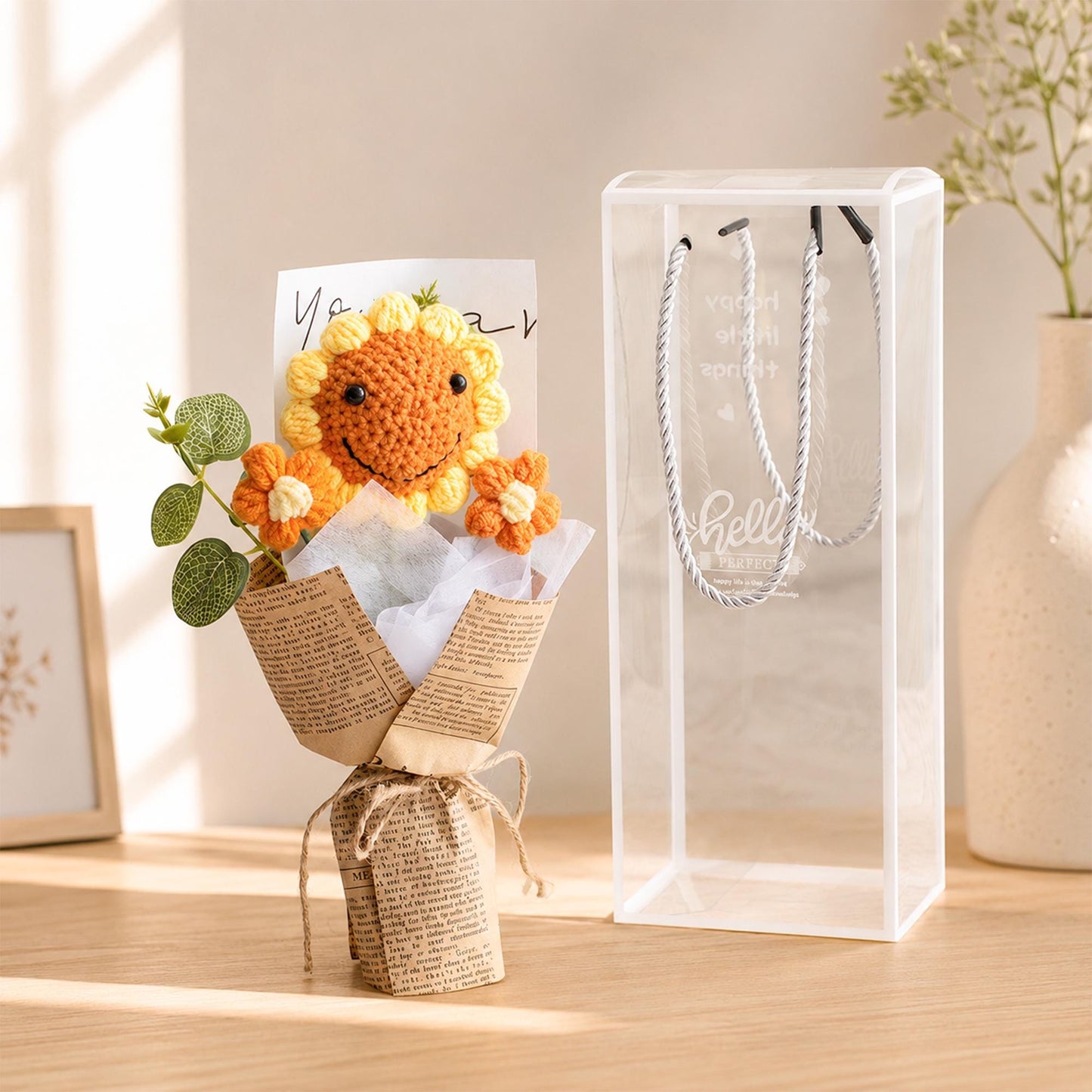 Crochet Flower Bouquet, Handmade Knitted Flower Gift, Thank You Gift, Teacher Appreciation Gift, Cute Desk Decor