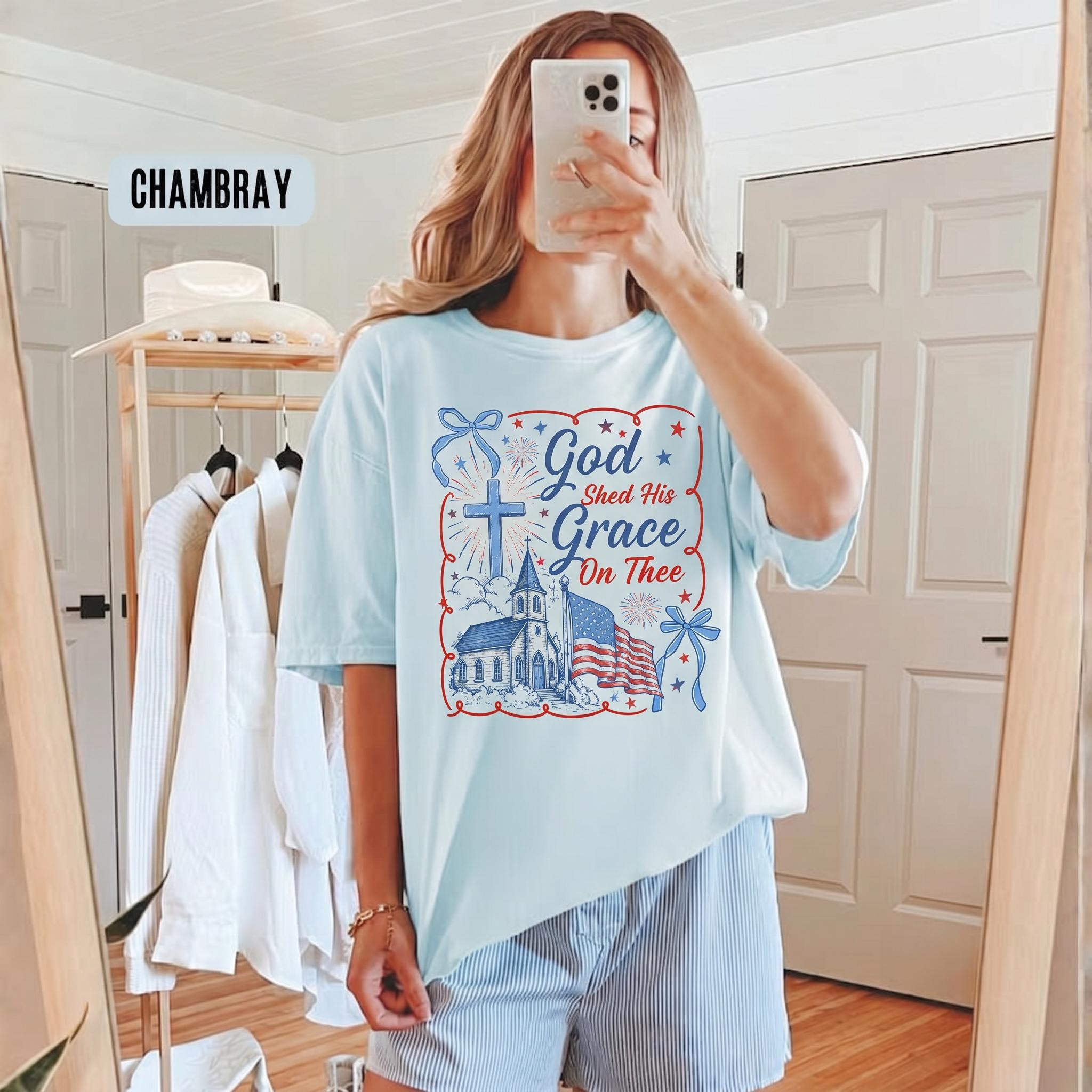 God Shed His Grace On Thee Shirt, Patriotic 4th of July T-Shirt, American Flag Tee, USA Shirt Independence Day Gift