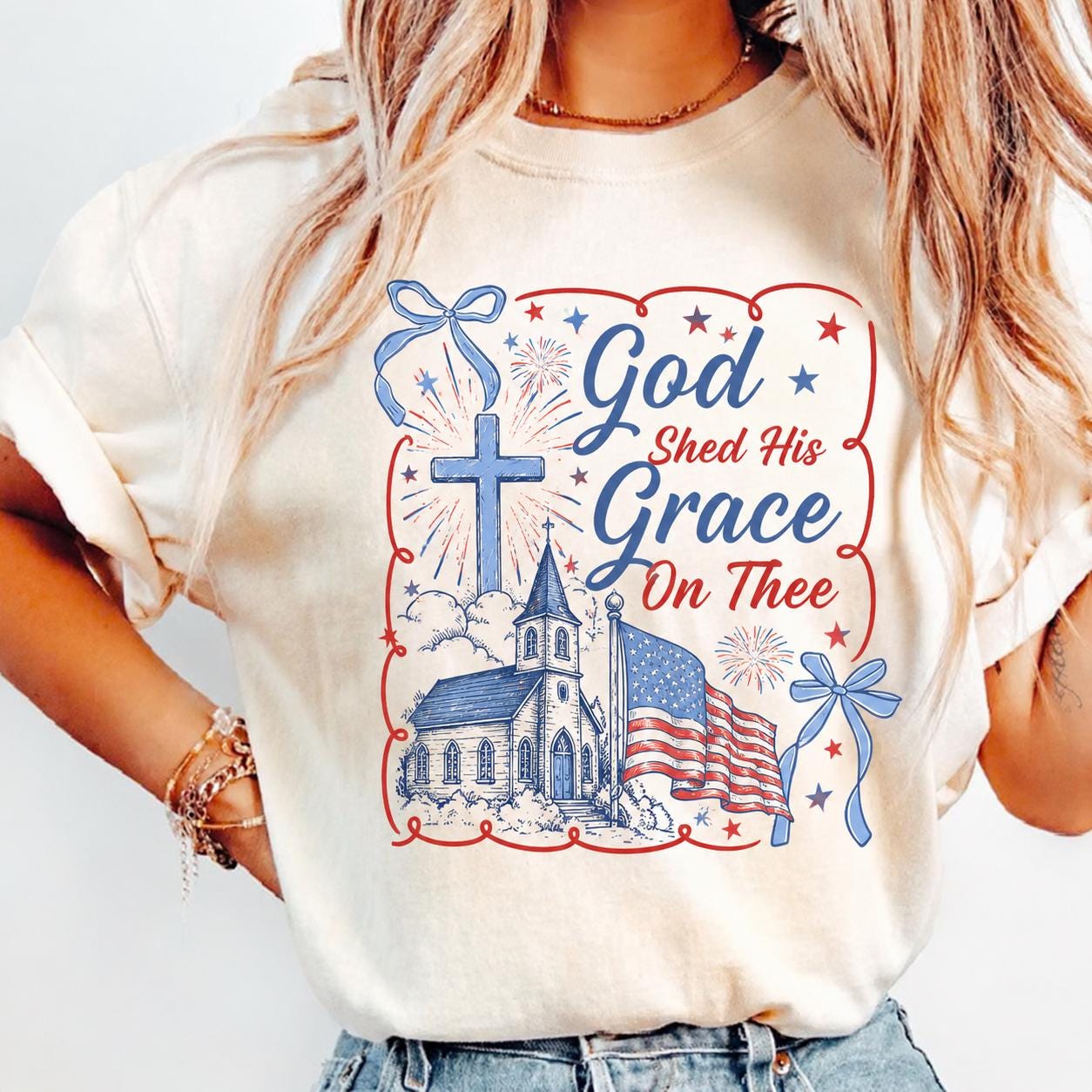 God Shed His Grace On Thee Shirt, Patriotic 4th of July T-Shirt, American Flag Tee, USA Shirt Independence Day Gift