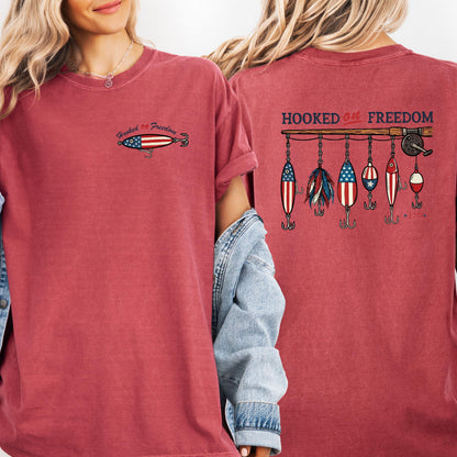Hooked On Freedom Fishing Shirt, Patriotic Fishing Tee, 4th Of July Fisherman Shirt, USA Bass Fishing Comfort Colors Shirt