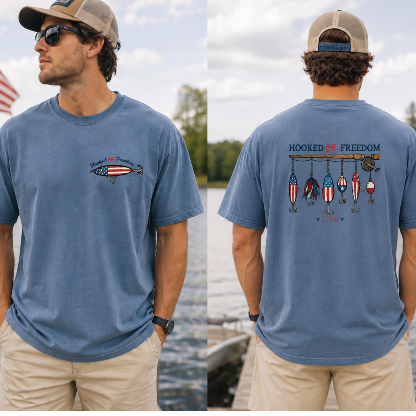 Hooked On Freedom Fishing Shirt, Patriotic Fishing Tee, 4th Of July Fisherman Shirt, USA Bass Fishing Comfort Colors Shirt
