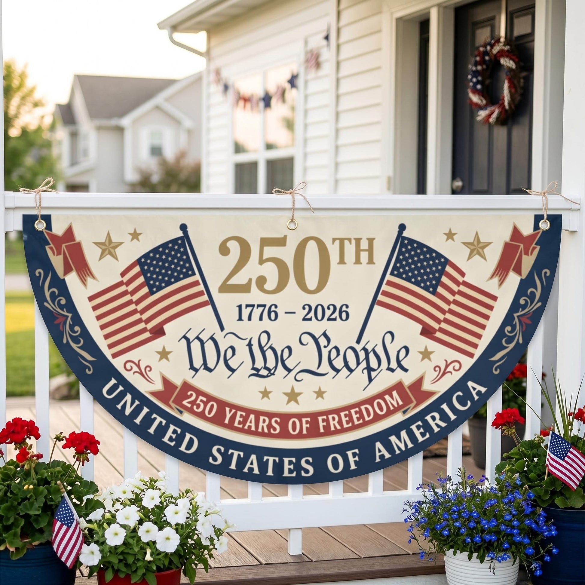 USA 250th Birthday Bunting Flag We The People Patriotic Porch Decor Independence Day Fan Banner America 1776 2026