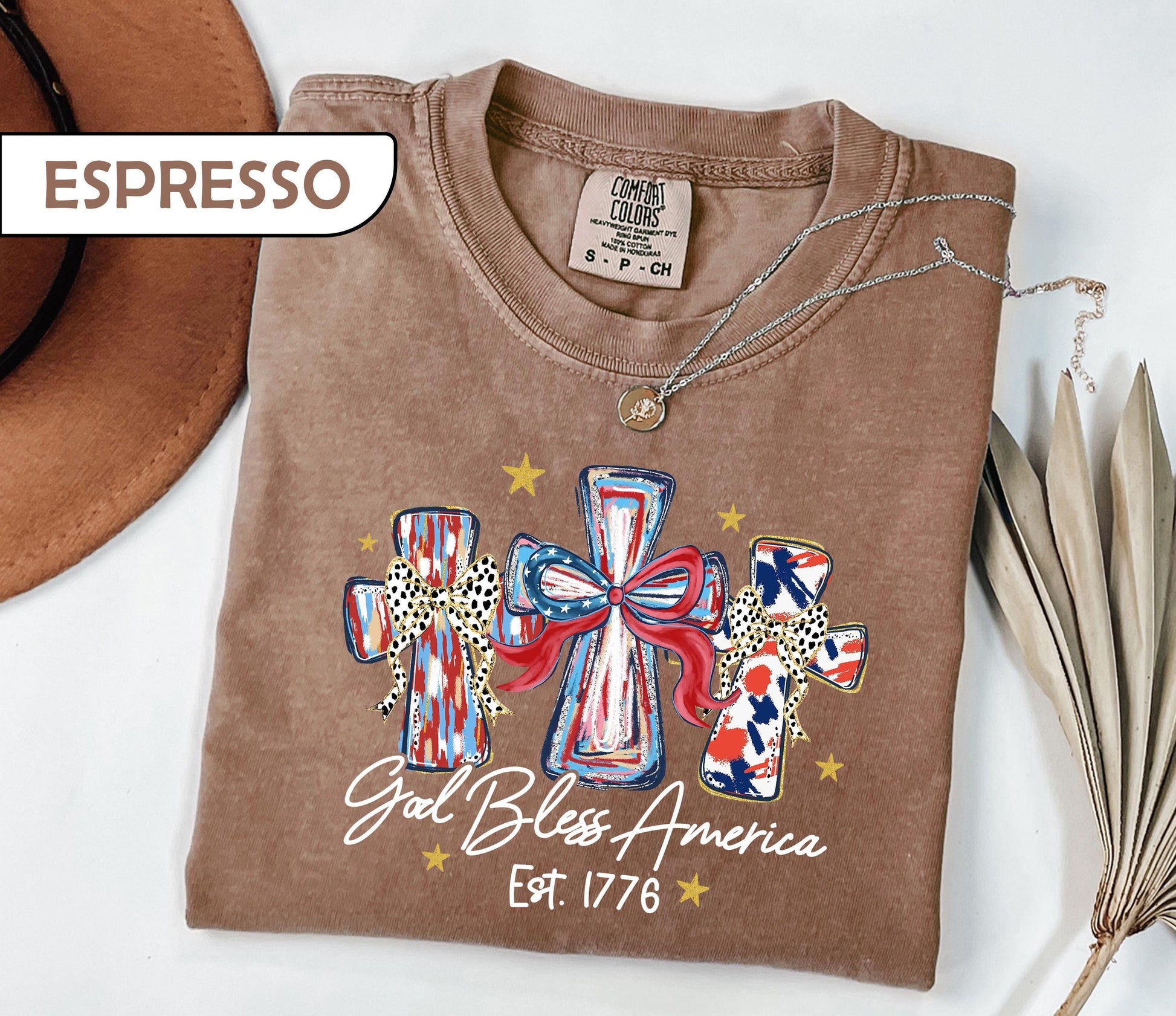 Comfort Colors® Patriotic Christian Shirt, God Bless America 1776 Tee, 4th of July Cross T-Shirt, USA 250th Anniversary, Independence Day
