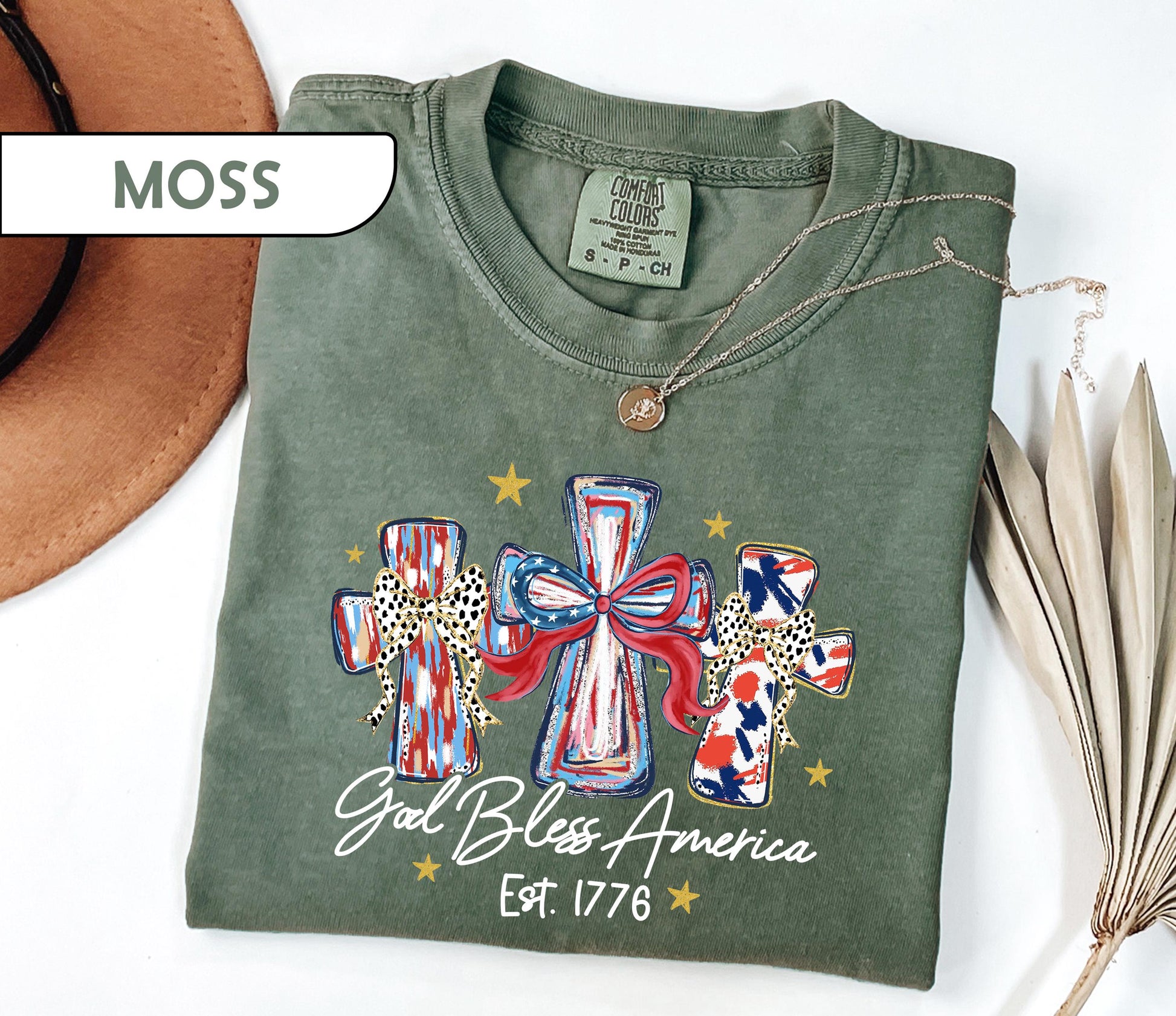 Comfort Colors® Patriotic Christian Shirt, God Bless America 1776 Tee, 4th of July Cross T-Shirt, USA 250th Anniversary, Independence Day