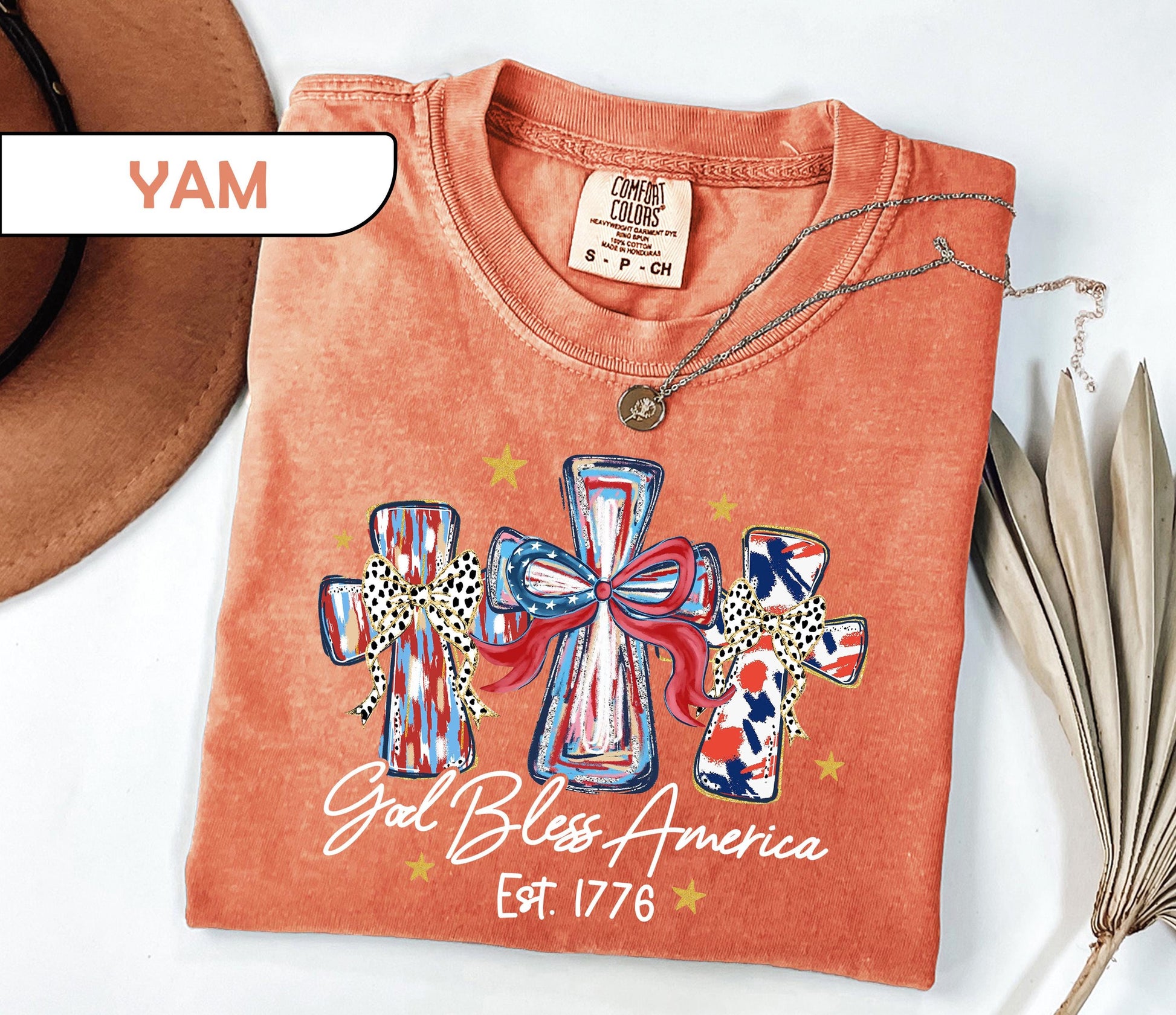 Comfort Colors® Patriotic Christian Shirt, God Bless America 1776 Tee, 4th of July Cross T-Shirt, USA 250th Anniversary, Independence Day