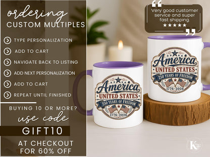 America 250th Anniversary Mug 1776-2026 United States Semiquincentennial Celebration Patriotic Veteran Gift Made in the USA 4th Of July Cup