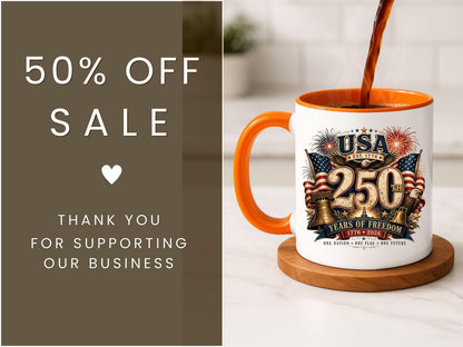 America 250th Anniversary Mug 1776-2026 United States Semiquincentennial Celebration Patriotic Veteran Gift Made in the USA 4th Of July Cup