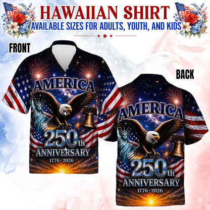 250th Anniversary of America Hawaiian Shirt, Patriotic Eagle Print, 1776-2026 Freedom Style, Independence Day Shirt Gifts for Father's Day