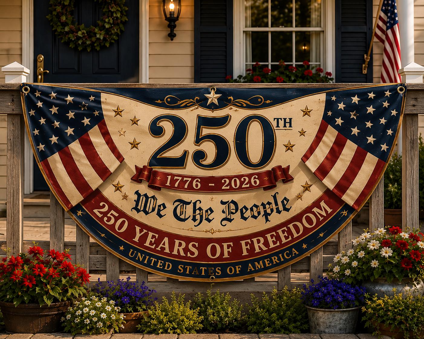 USA 250th Anniversary Patriotic Bunting Banner America 1776–2026 Semicircle Fence Flag Christian Freedom Porch Decor, 4th of july decor