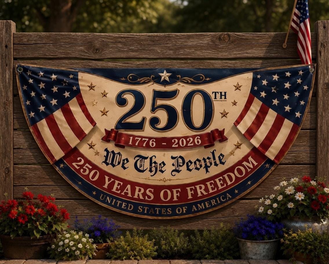 USA 250th Anniversary Patriotic Bunting Banner America 1776–2026 Semicircle Fence Flag Christian Freedom Porch Decor, 4th of july decor