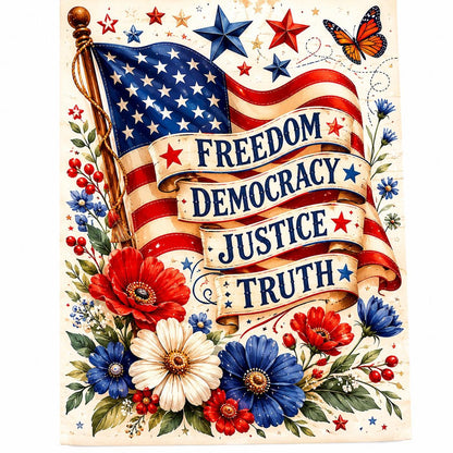 Subtle Anti DT Garden Flag, Freedom Democracy Justice Truth USA Flag, Floral Political Yard Decor
