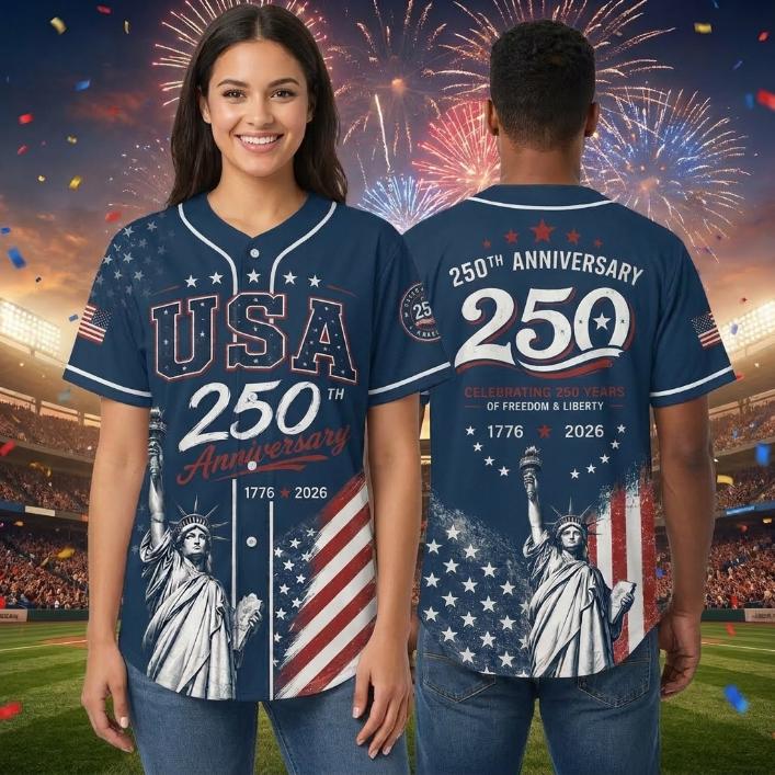 USA 250th Anniversary Baseball Jersey, Patriotic Liberty Print Jersey, 1776–2026 Independence Day Shirt, 4th of July Gift