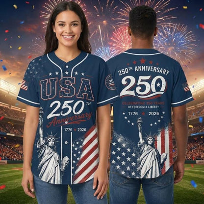 USA 250th Anniversary Baseball Jersey, Patriotic Liberty Print Jersey, 1776–2026 Independence Day Shirt, 4th of July Gift