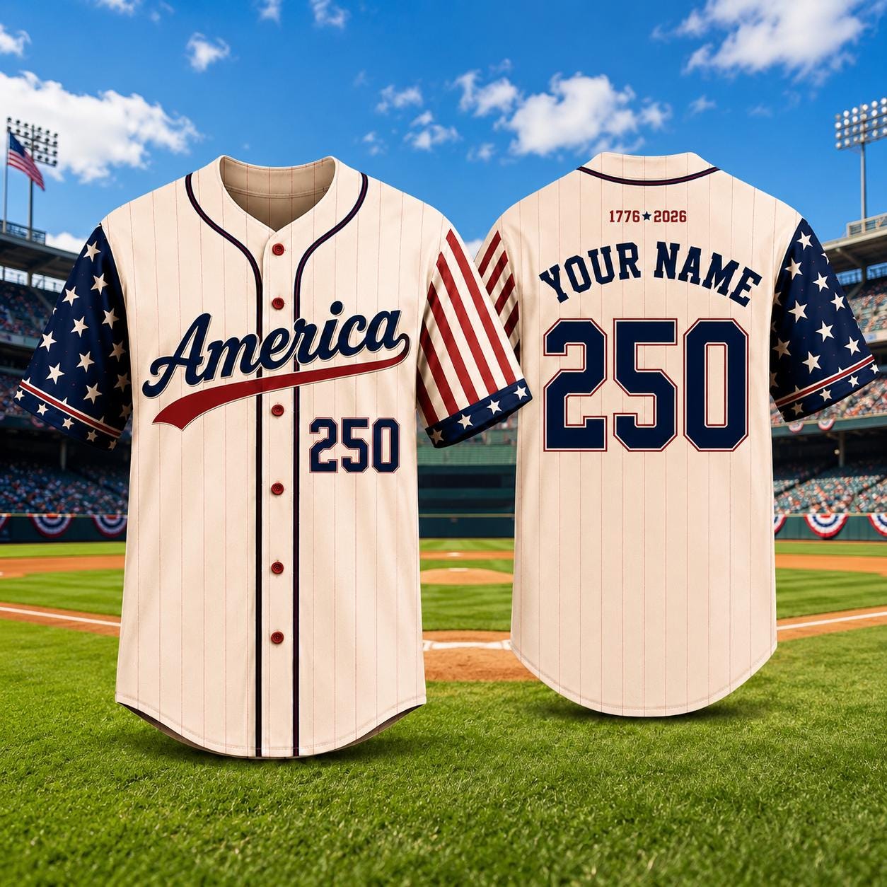 Personalized America 250 Baseball Jersey, Custom USA Patriotic Jersey, America 1776-2026 Shirt, Fourth of July Baseball Tee, Matching Family