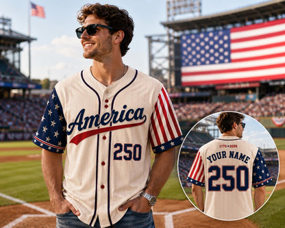 Personalized America 250 Baseball Jersey, Custom USA Patriotic Jersey, America 1776-2026 Shirt, Fourth of July Baseball Tee, Matching Family