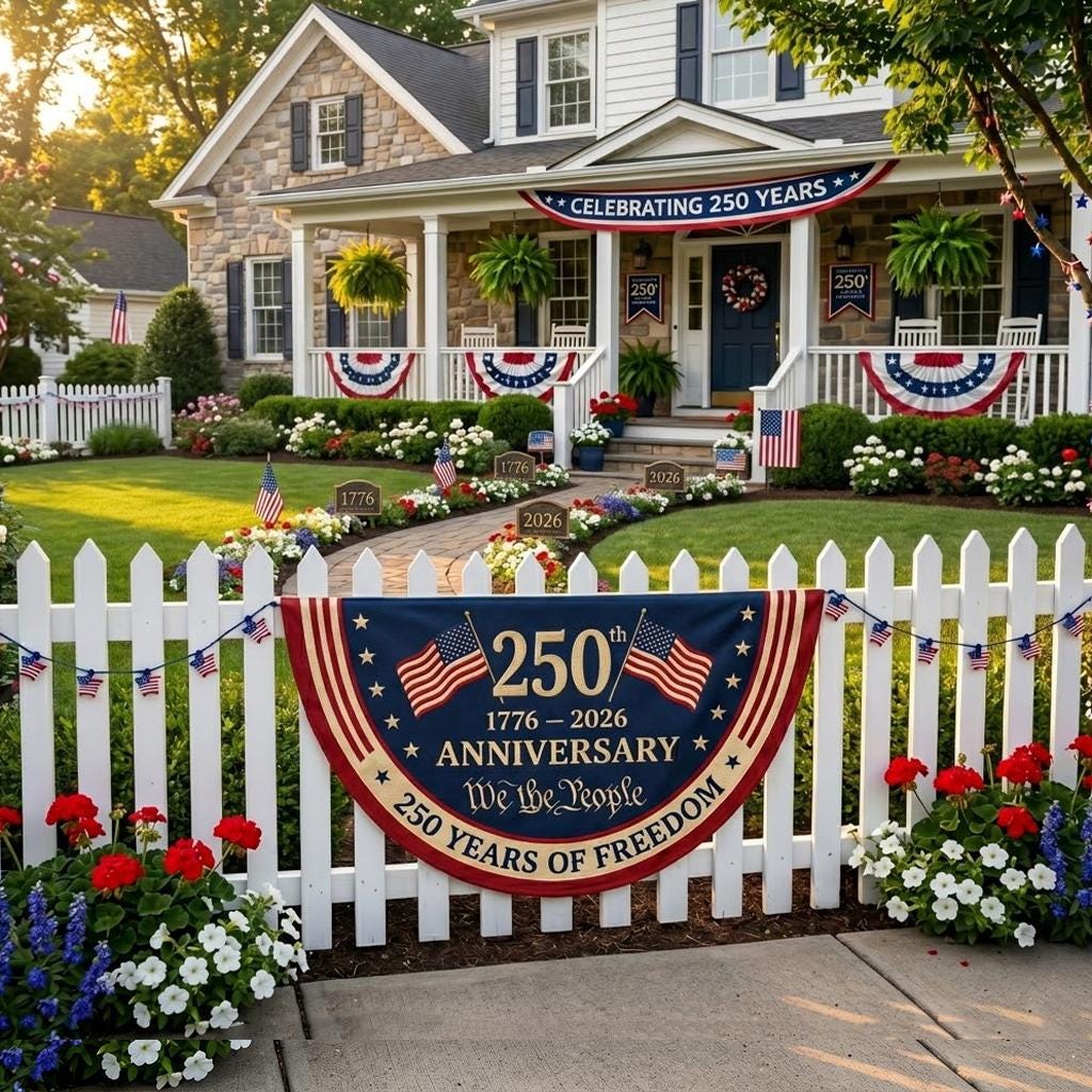 250th Anniversary America Bunting Flag, Patriotic Porch Decor, Semicircle Bunting Flag, Fourth of July Outdoor Decor, USA 1776 2026