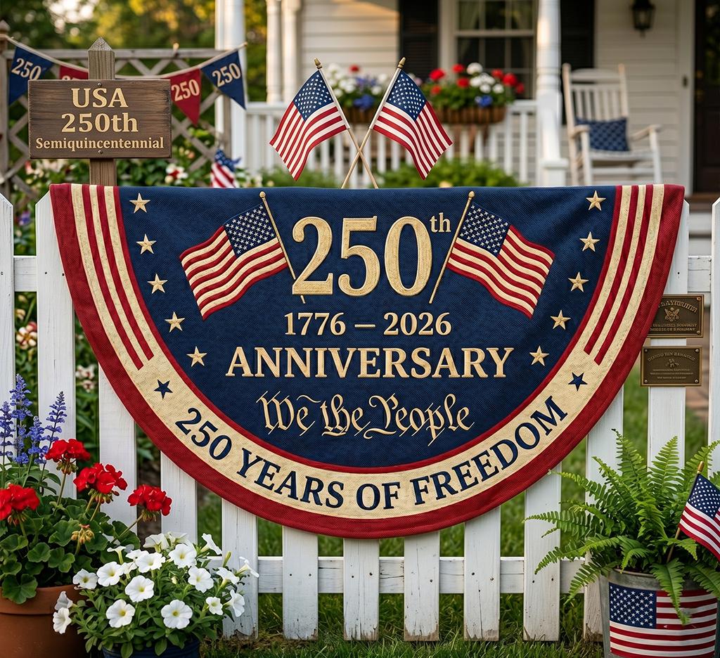 250th Anniversary America Bunting Flag, Patriotic Porch Decor, Semicircle Bunting Flag, Fourth of July Outdoor Decor, USA 1776 2026
