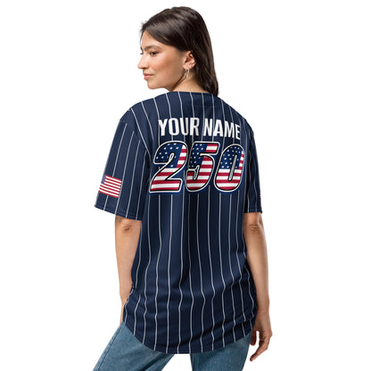 Personalized USA 250th Baseball Jersey, Red White and Blue, Custom Patriotic Shirt, Independence Day Apparel, 4th of July