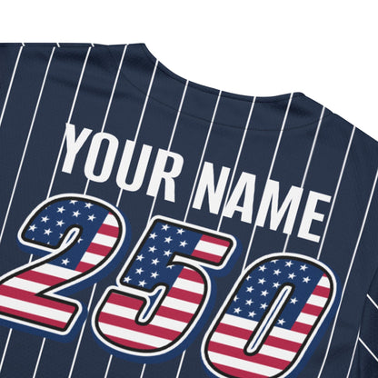 Personalized USA 250th Baseball Jersey, Red White and Blue, Custom Patriotic Shirt, Independence Day Apparel, 4th of July