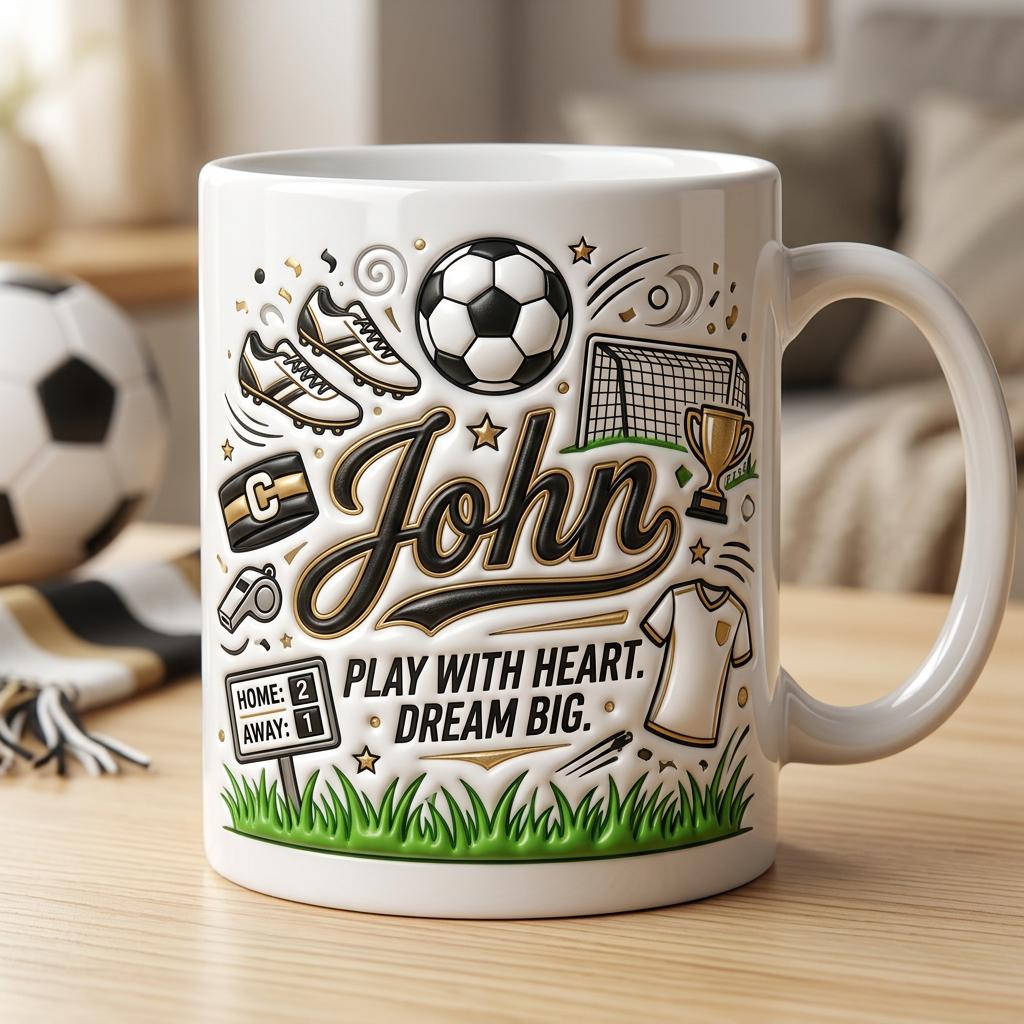 Personalized Soccer Ceramic Mug, Custom Football Cup, Goal Trophy Cleats Cup for Sports Fans