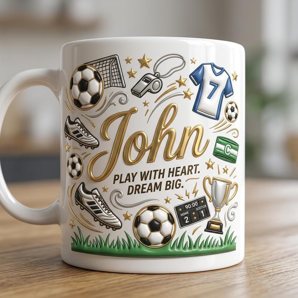 Personalized Soccer Ceramic Mug, Custom Football Cup, Goal Trophy Cleats Cup for Sports Fans