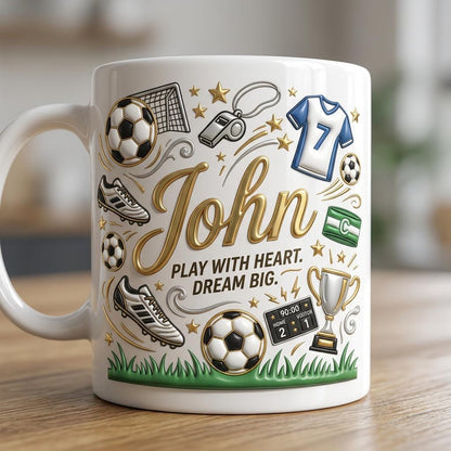 Personalized Soccer Ceramic Mug, Custom Football Cup, Goal Trophy Cleats Cup for Sports Fans