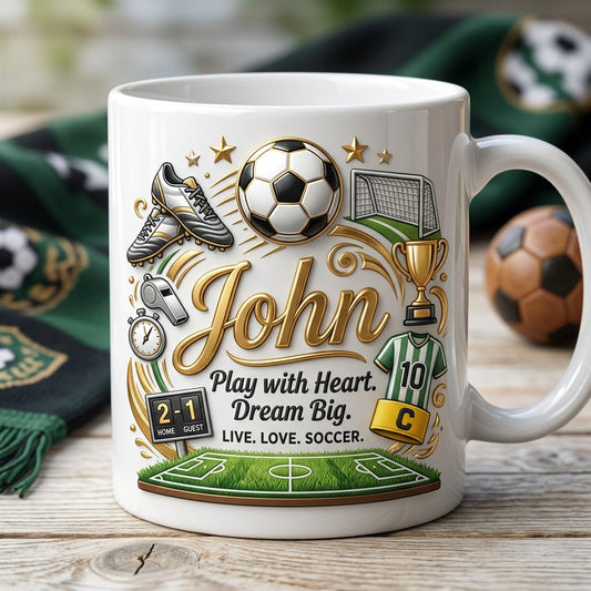 Personalized Soccer Ceramic Mug, Custom Football Cup, Goal Trophy Cleats Cup for Sports Fans