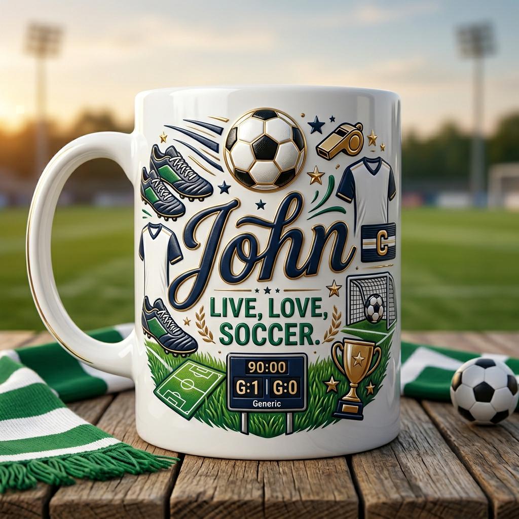 Personalized Soccer Ceramic Mug, Custom Football Cup, Goal Trophy Cleats Cup for Sports Fans