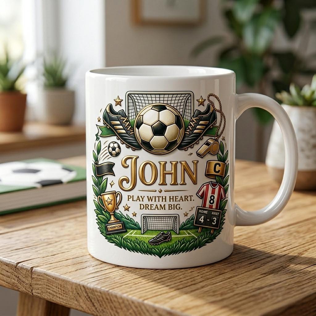 Personalized Soccer Ceramic Mug, Custom Football Cup, Goal Trophy Cleats Cup for Sports Fans